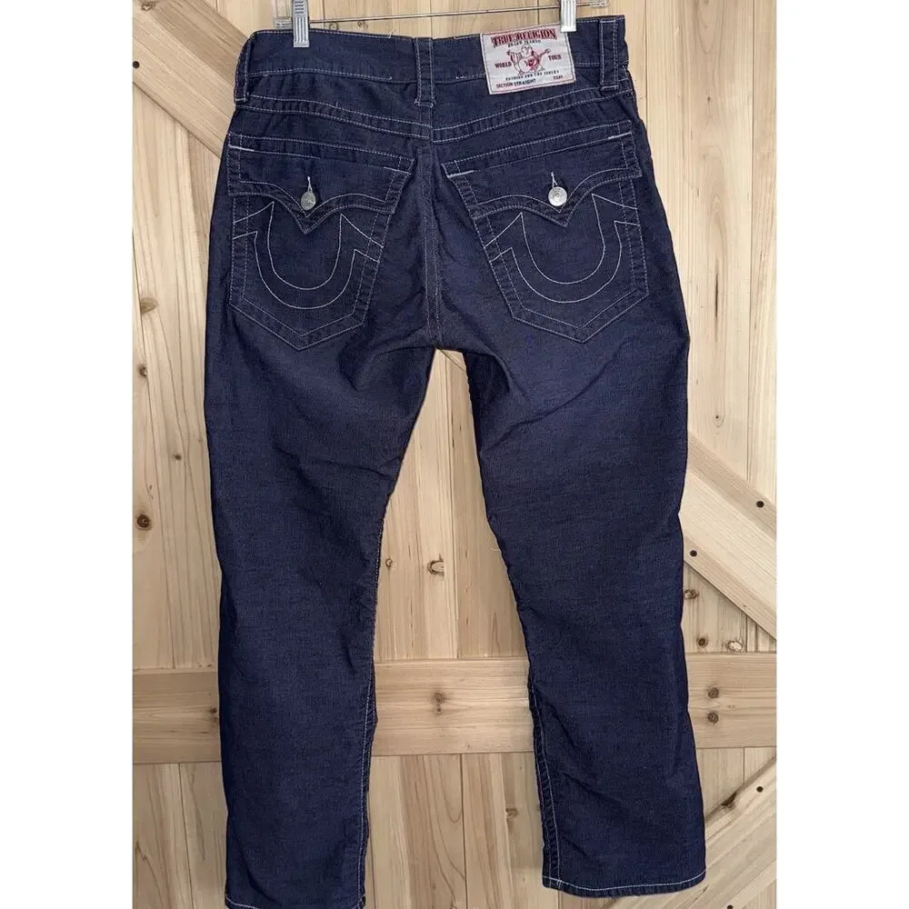 True Religion Ricky Blue Corduroy White Stitch Flap Pocket Jean USA Sz 32X29